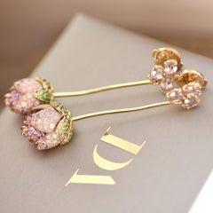 6 Carat Sapphire Tsavorite Diamonds 18 Karat Rose Gold "Lotus" Earrings by D&A