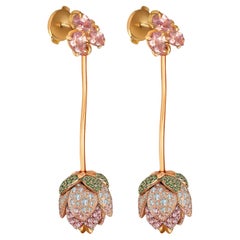 6 Carat Sapphire Tsavorite Diamonds 18 Karat Rose Gold "Lotus" Earrings by D&A