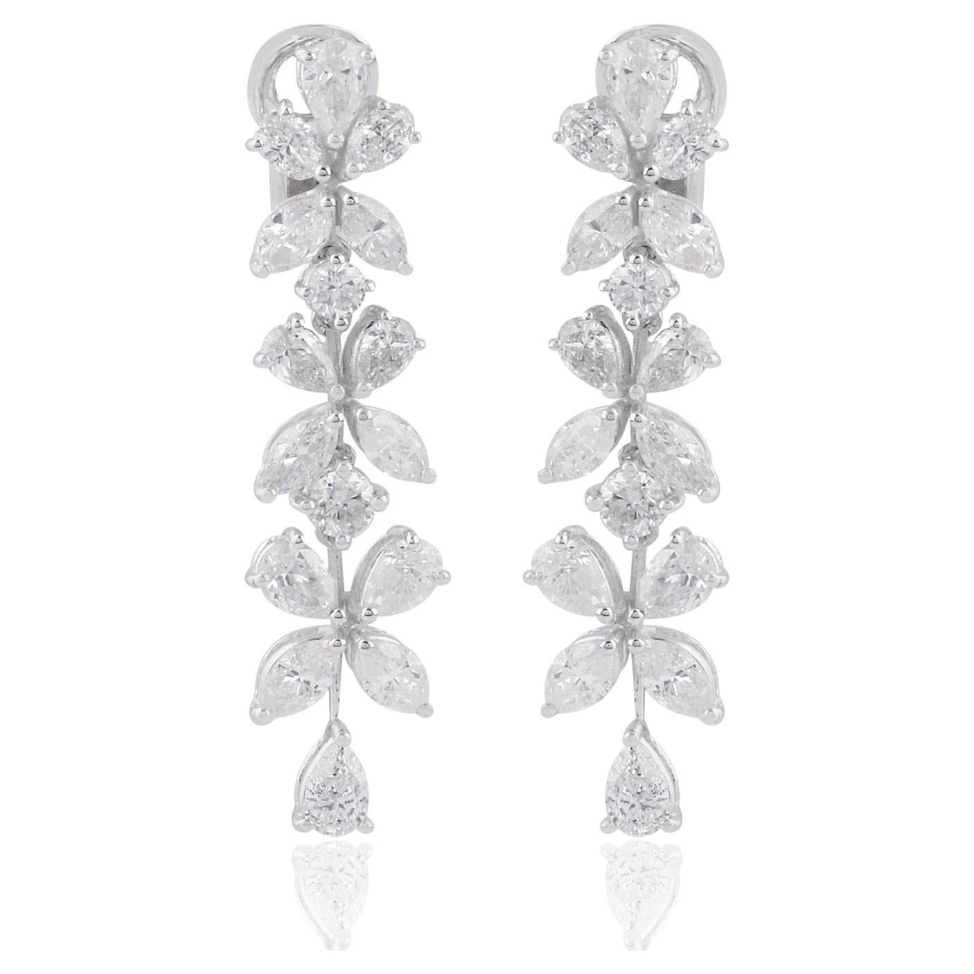 Boucles d'oreilles pendantes en or blanc 18 carats avec diamants SI/HI de 6 carats en forme de poire et de marquise.