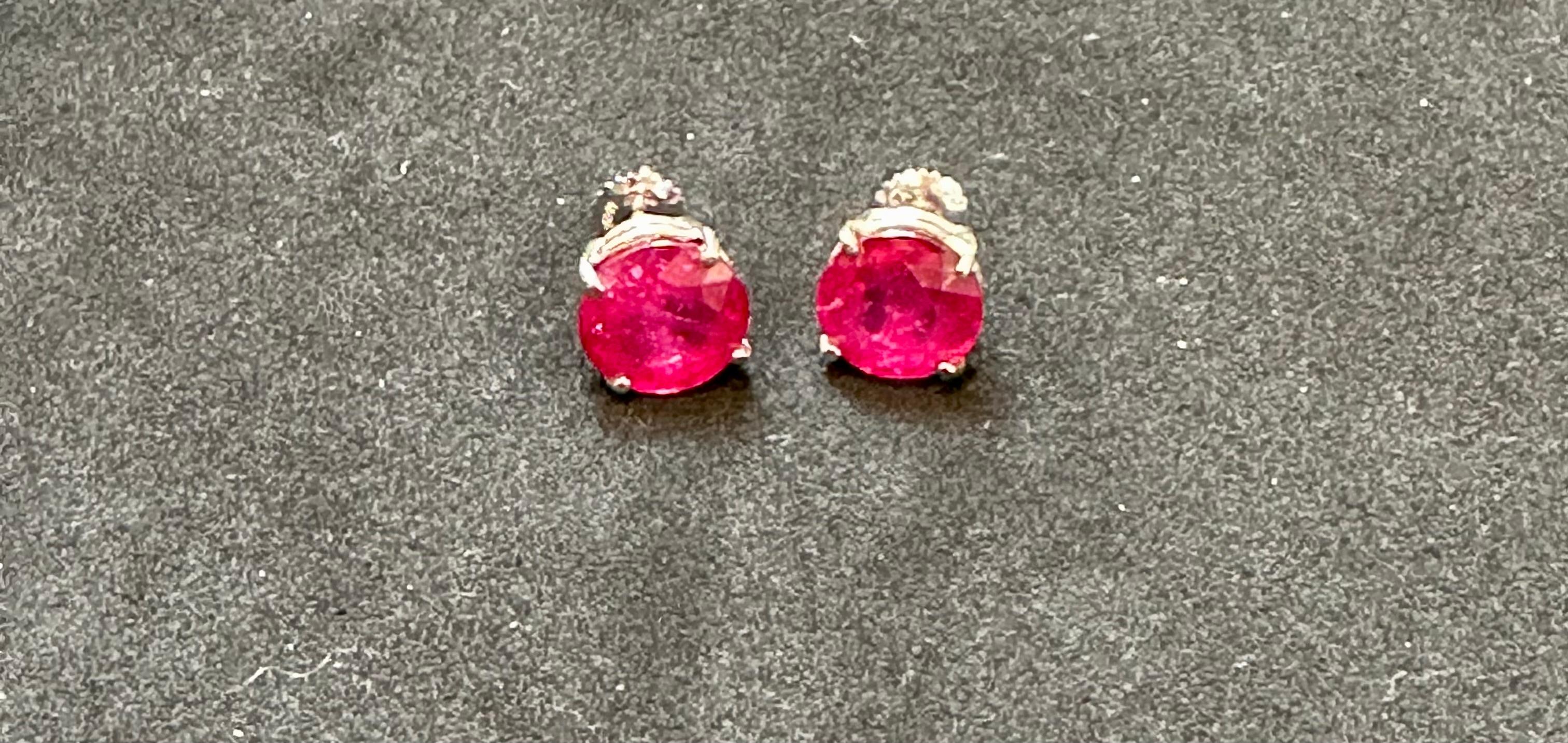 6 Carat Solitaire Treated Ruby Earrings 4 Prongs Screw Back 14 Karat White Gold 5