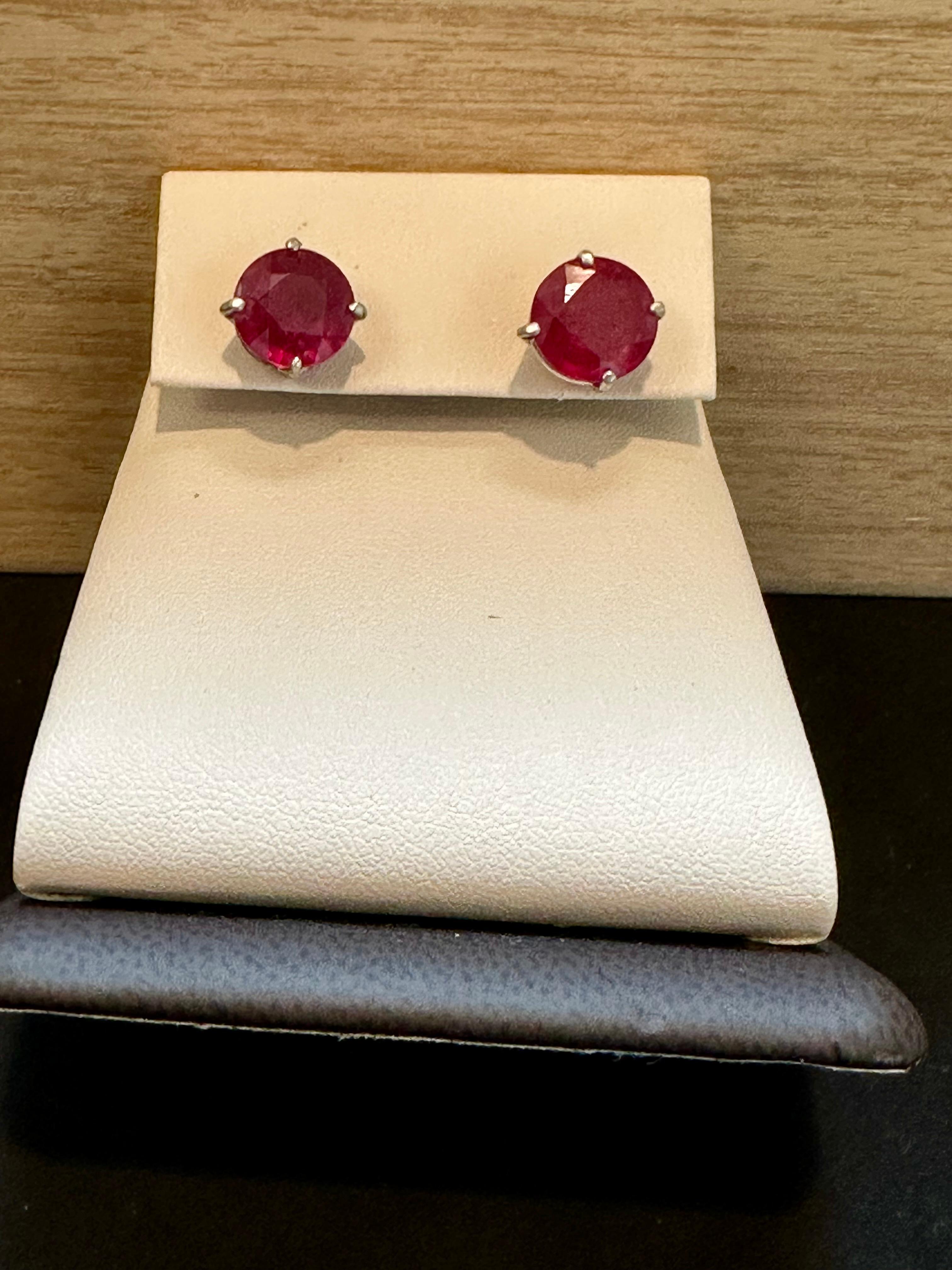 6 Carat Solitaire Treated Ruby Earrings 4 Prongs Screw Back 14 Karat White Gold 6