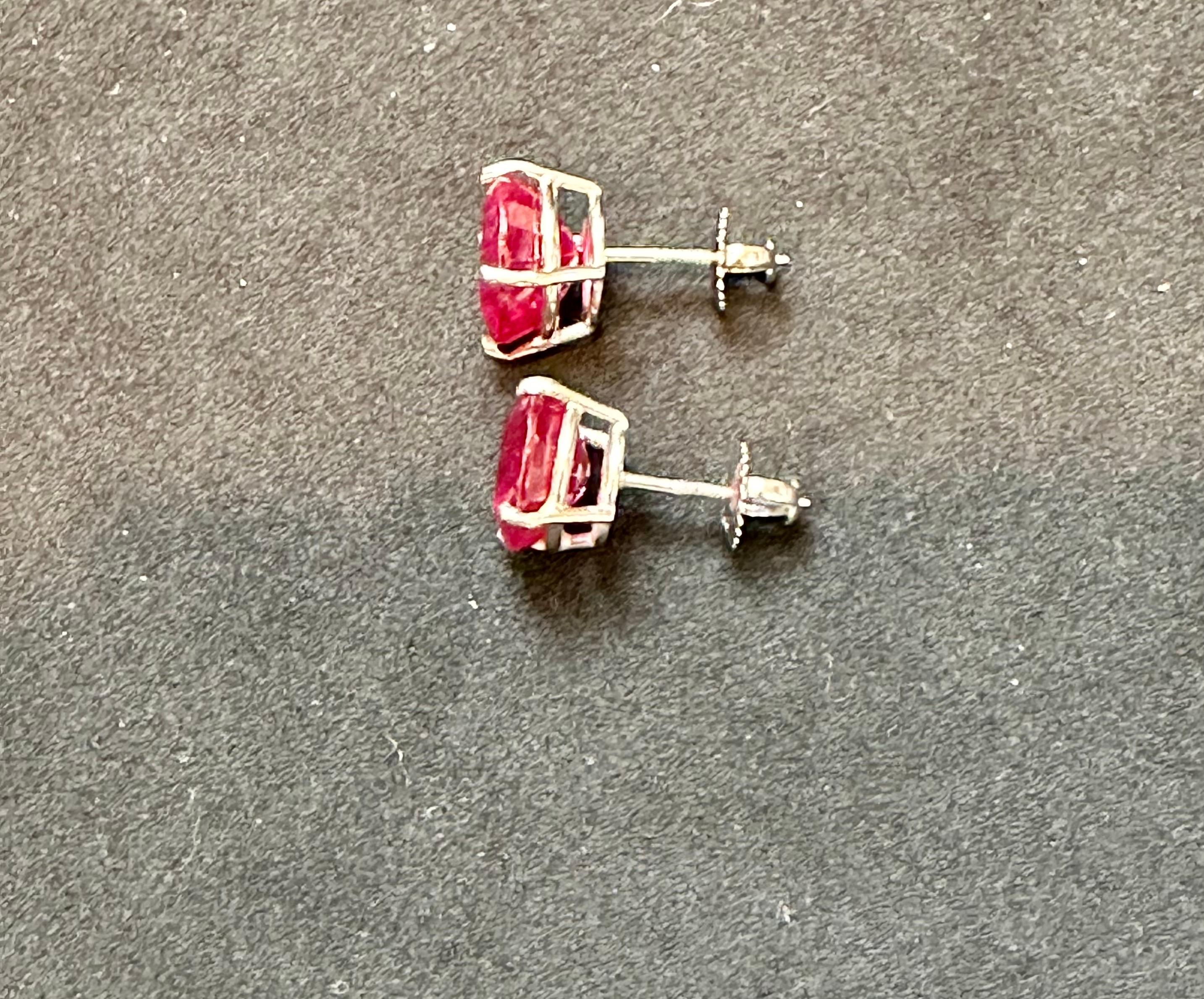 6 Carat Solitaire Treated Ruby Earrings 4 Prongs Screw Back 14 Karat White Gold In Excellent Condition In New York, NY