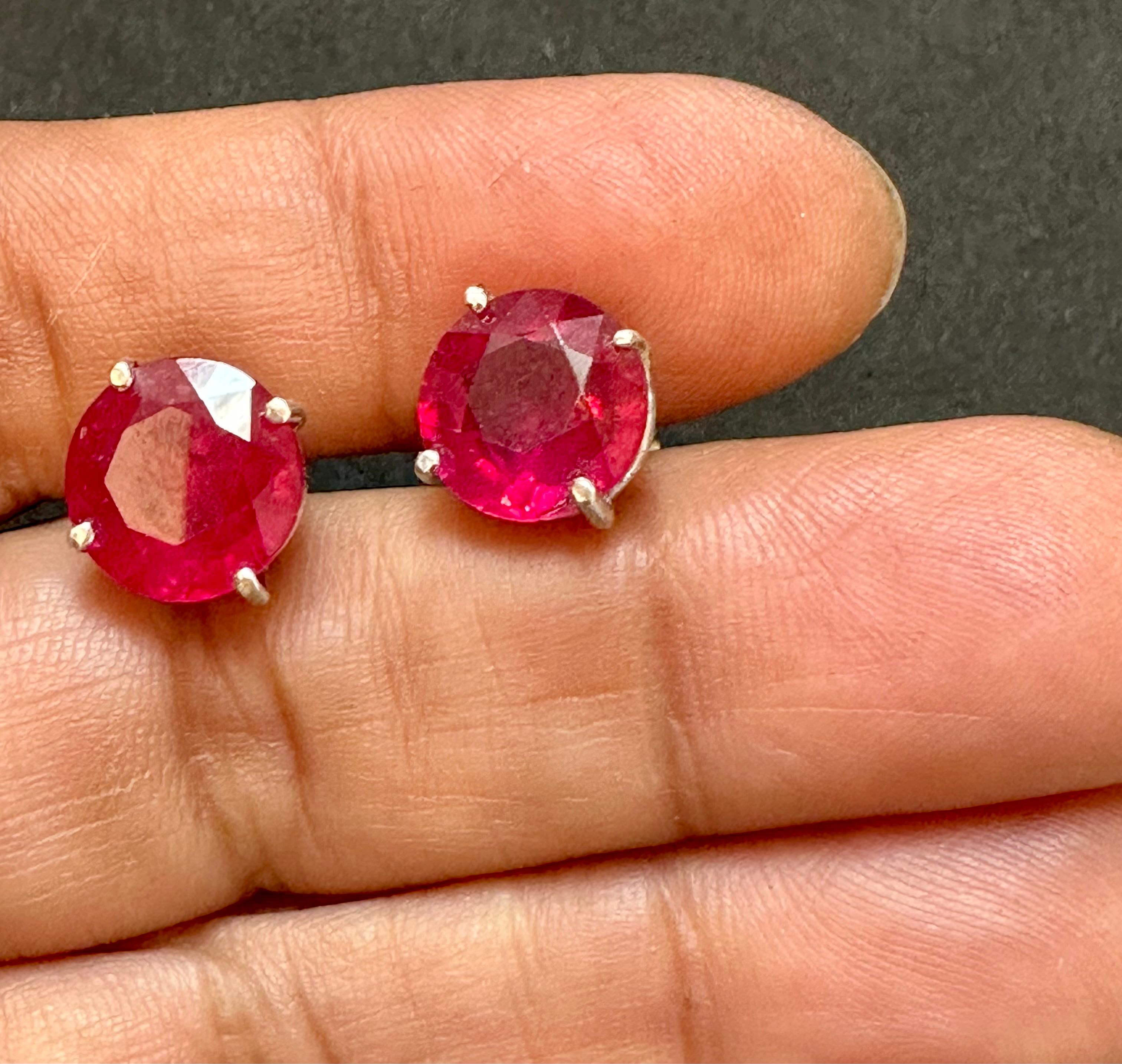 6 Carat Solitaire Treated Ruby Earrings 4 Prongs Screw Back 14 Karat White Gold 1