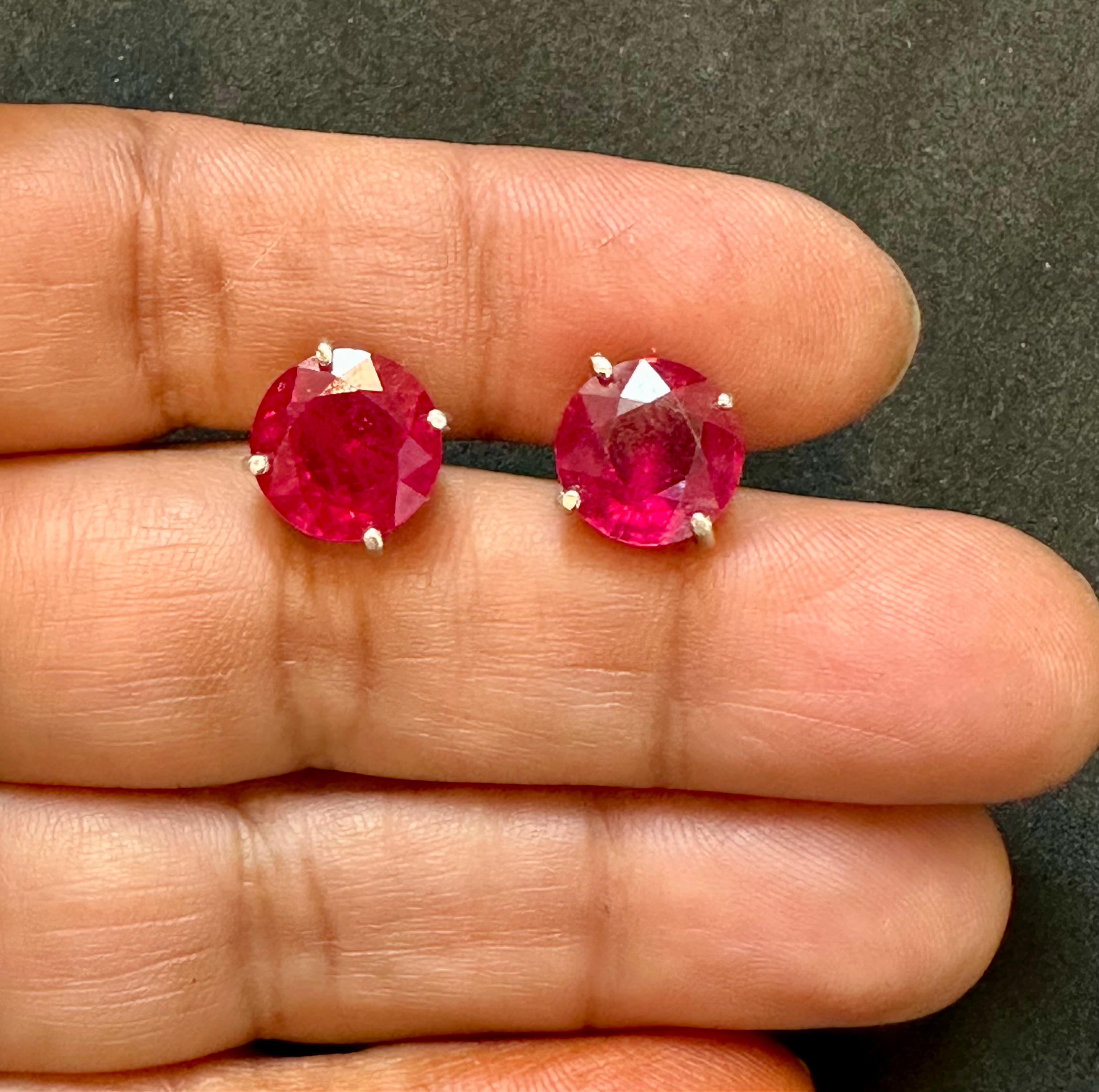 6 Carat Solitaire Treated Ruby Earrings 4 Prongs Screw Back 14 Karat White Gold 2