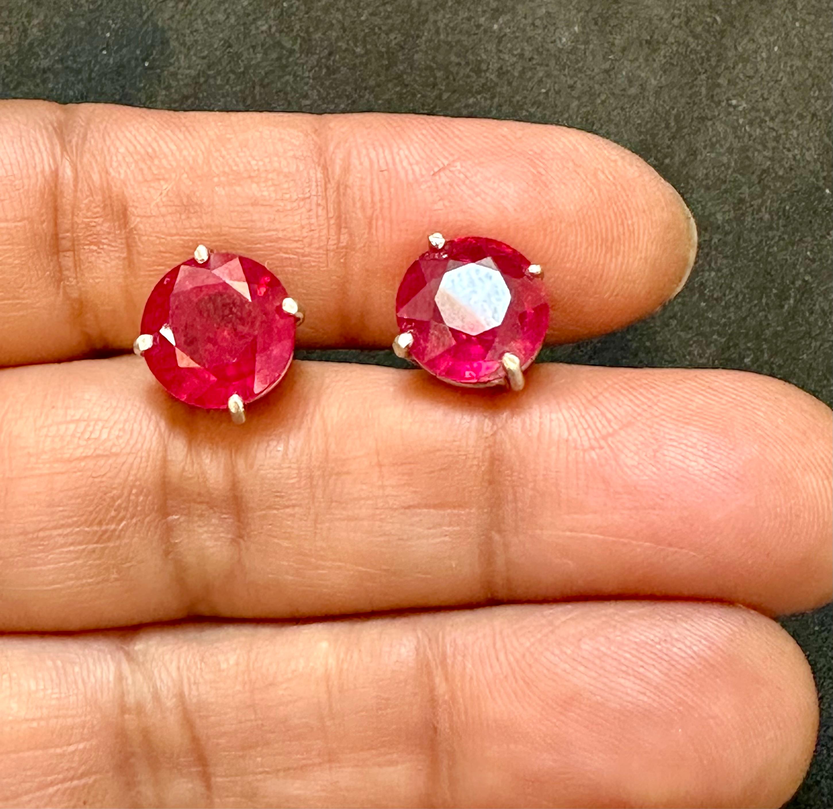 6 Carat Solitaire Treated Ruby Earrings 4 Prongs Screw Back 14 Karat White Gold 3