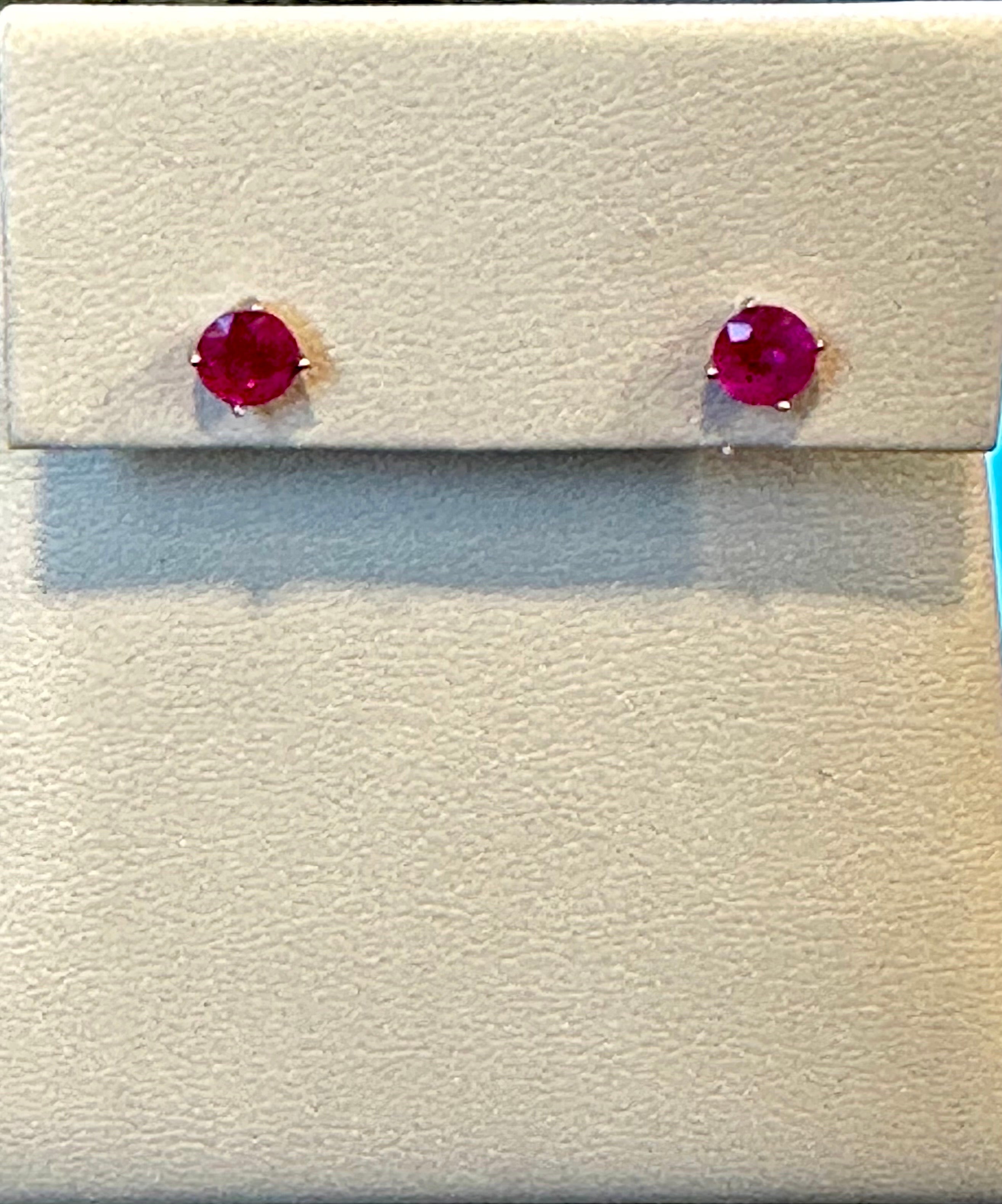 6 Carat Solitaire Treated Ruby Earrings 4 Prongs Screw Back 14 Karat White Gold