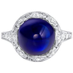 Vintage Unheated 6 Carat Sugar Loaf Cabochon Sapphire Ring