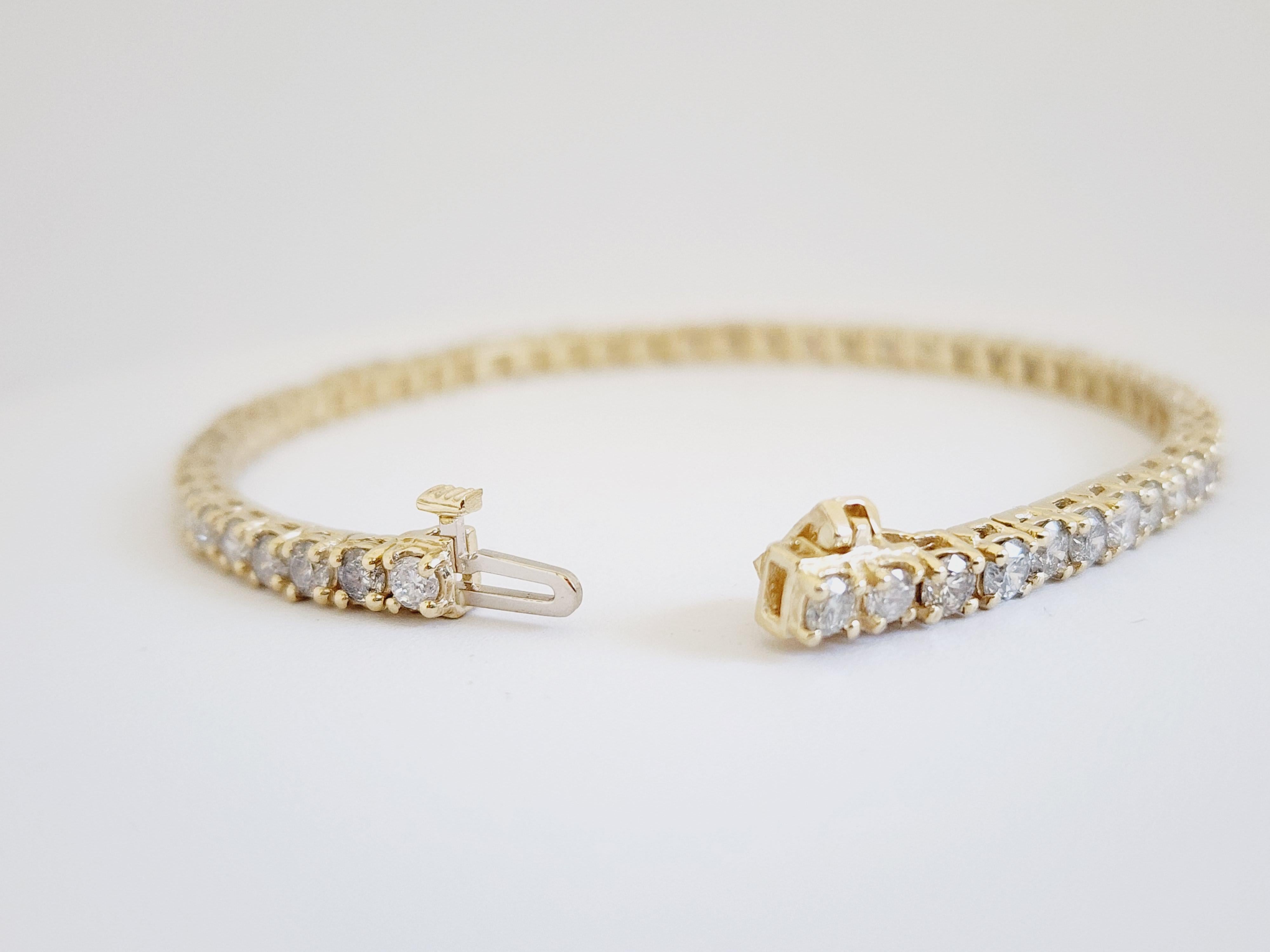 Round Cut 6 Carat Tennis Bracelet Round Brilliant Natural Diamond 14 Karat Yellow Gold