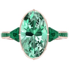 6 Carat Tourmaline, Malachite and Diamond Rose Gold, Platinum Cocktail Ring