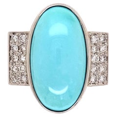 6 Carat Turquoise and Diamond Platinum Cocktail Ring Estate Fine Jewelry