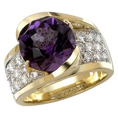 6 Carat Tw Amethyst and Diamond Ring, 14 Karat Gold, Ben Dannie