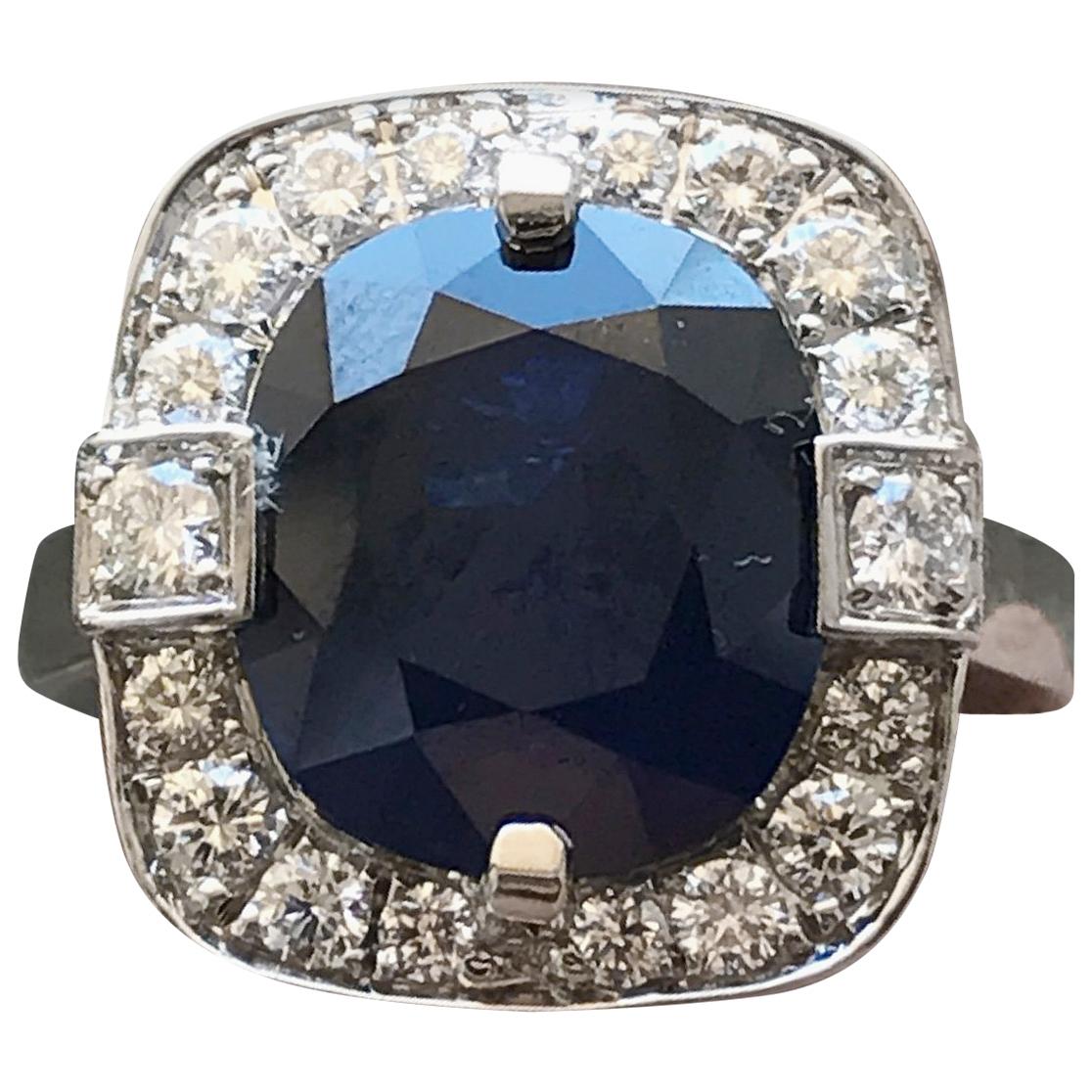 6 Carat TW Approximate Blue Sapphire and Diamond Ring, Ben Dannie For Sale