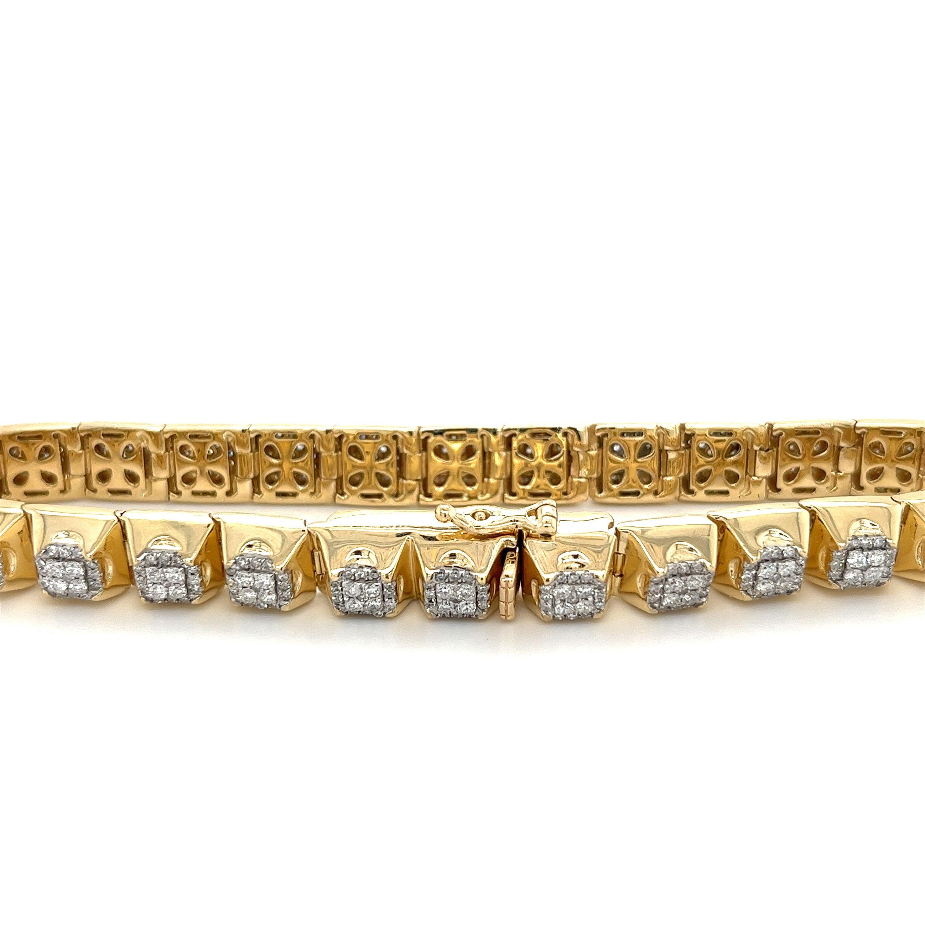6 Karat TW Diamant 14K Massivgold Men''s zweifarbiges quadratisches Gliederarmband (Brillantschliff) im Angebot