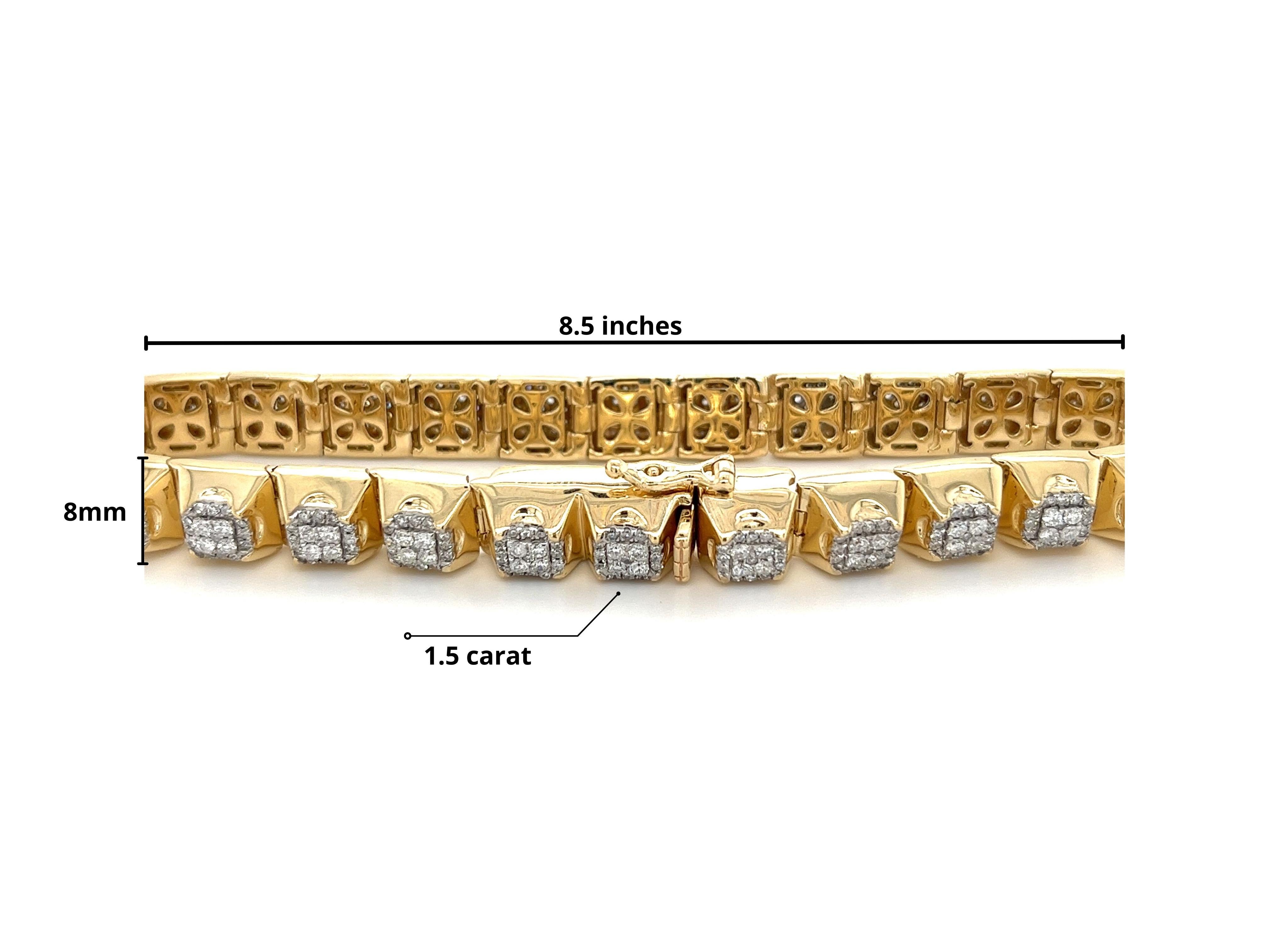 Art Deco 6 Carat TW Diamond 14K Solid Gold Men's Two Tone Square Shaped Link Bracelet For Sale