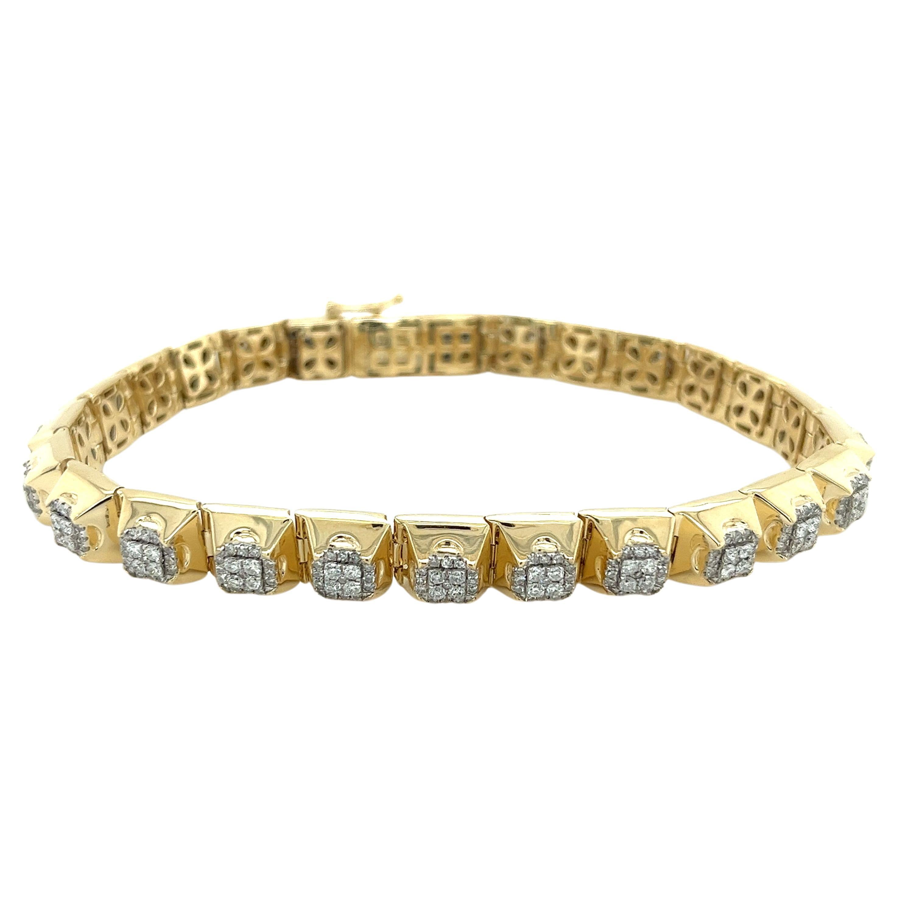 6 Carat TW Diamond 14K Solid Gold Men's Two Tone Square Shaped Link Bracelet