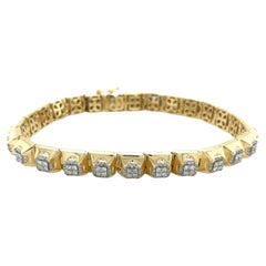 Retro 6 Carat TW Diamond 14K Solid Gold Men's Two Tone Square Shaped Link Bracelet