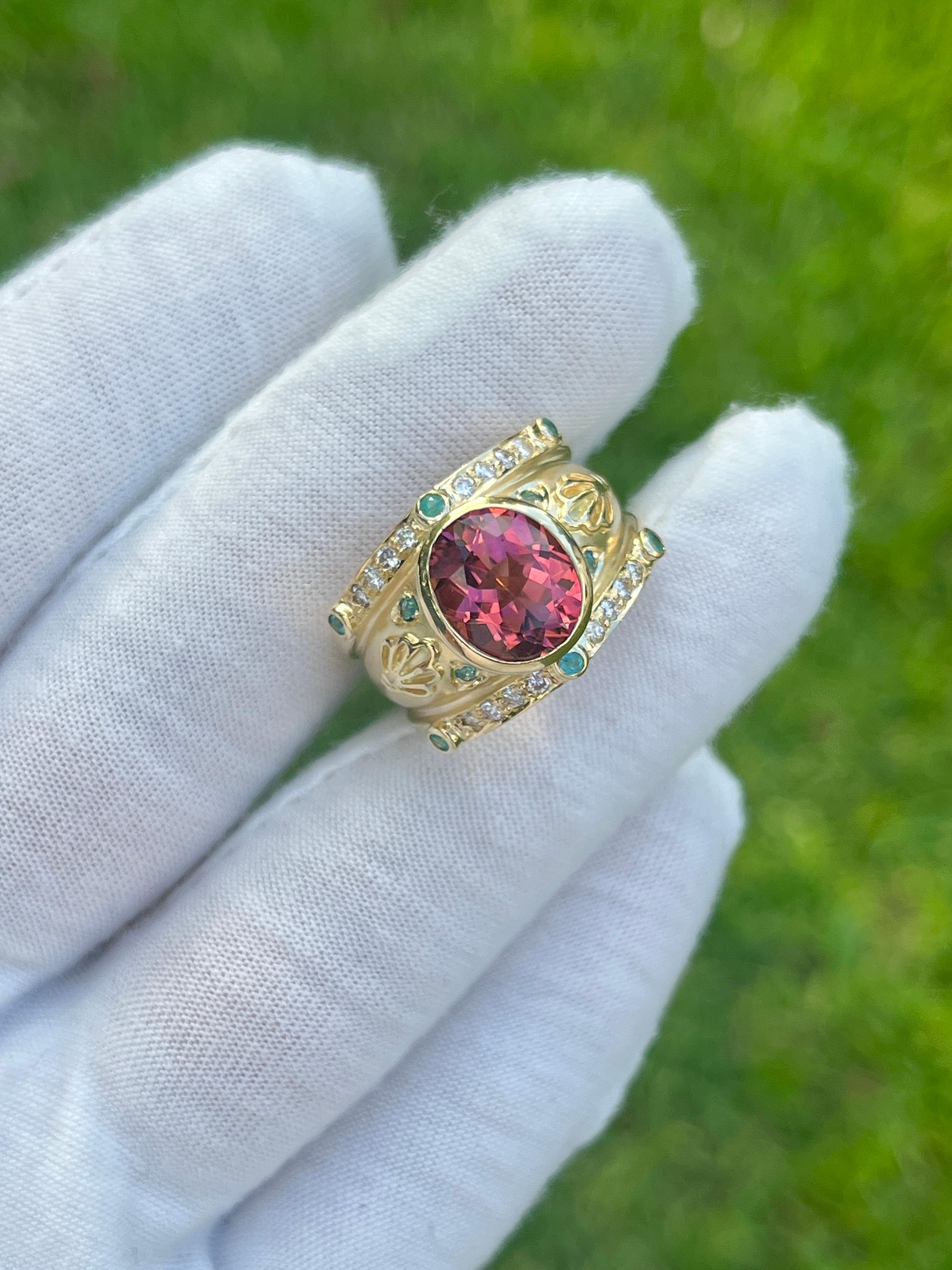 Oval Cut 6 Carat TW Pinkish Red Tourmaline with Neon Paraiba Tourmaline Ring For Sale