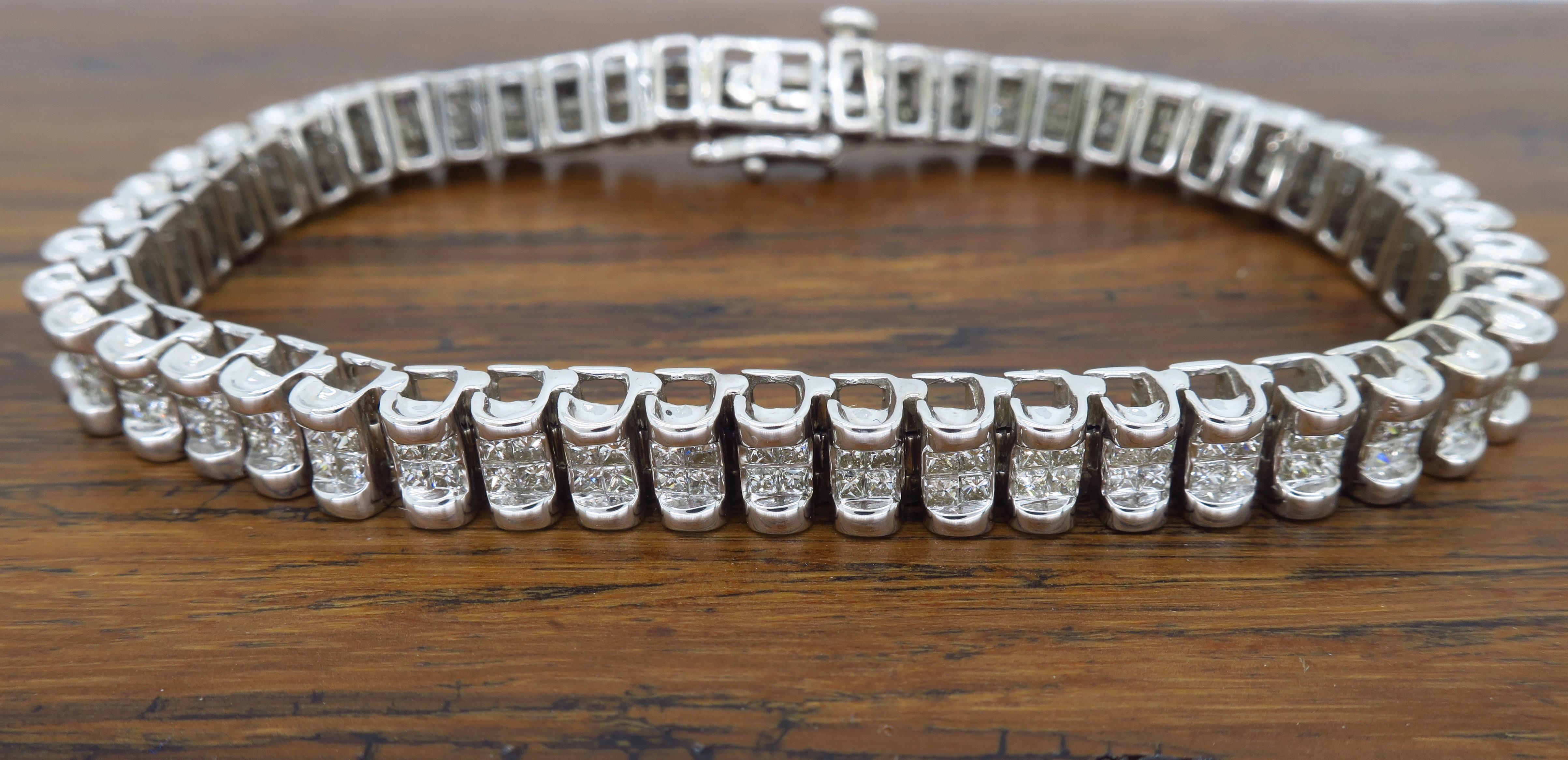 6 Carat Two-Row Princess Cut Diamond Bracelet In New Condition In Webster, NY