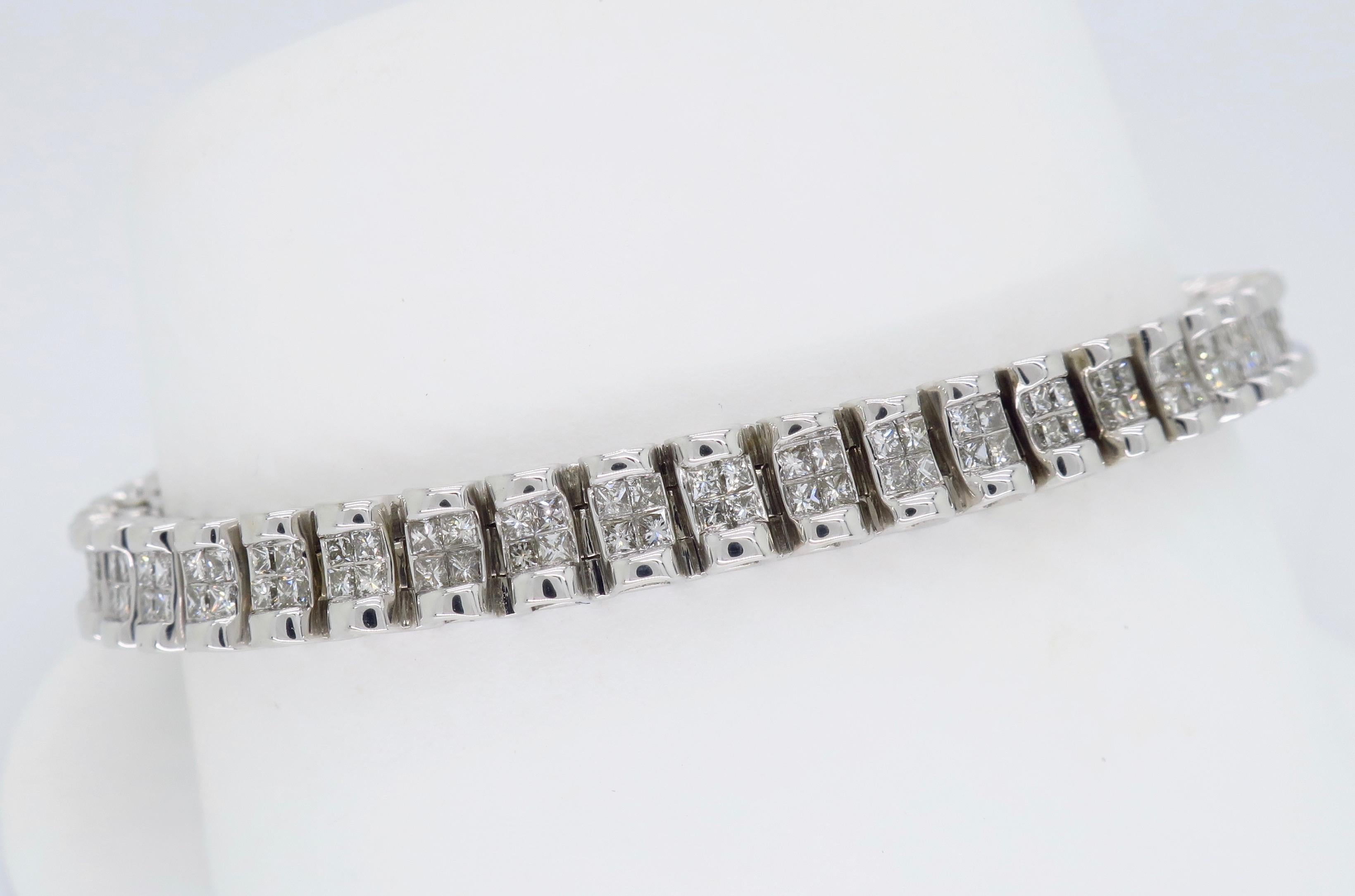 6 Carat Two-Row Princess Cut Diamond Bracelet 2