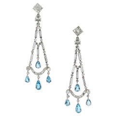 6 Carats Aquamarine & Diamond Platinum Chandelier Earrings