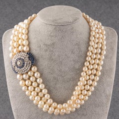 6 Carats Diamonds and Pearls French Vintage Necklace