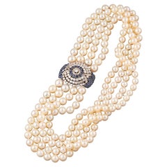 6 Carats Diamonds and Pearls French Vintage Necklace