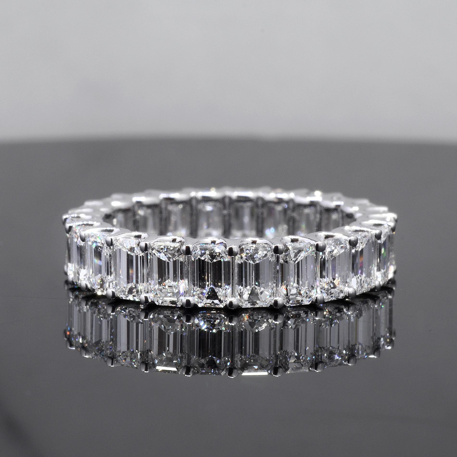 For Sale:  6 Carats Emerald Cut Eternity Band Shared Prongs F-G Color VS1 Clarity Platinum 4