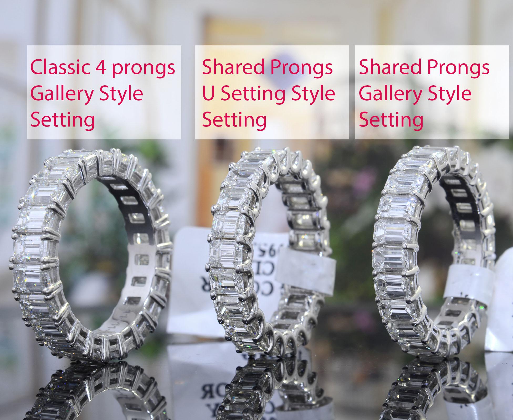 Im Angebot: 6 Karat Smaragdschliff Eternity-Ring Shared Prongs F-G Farbe VS1 Reinheit Platin () 7