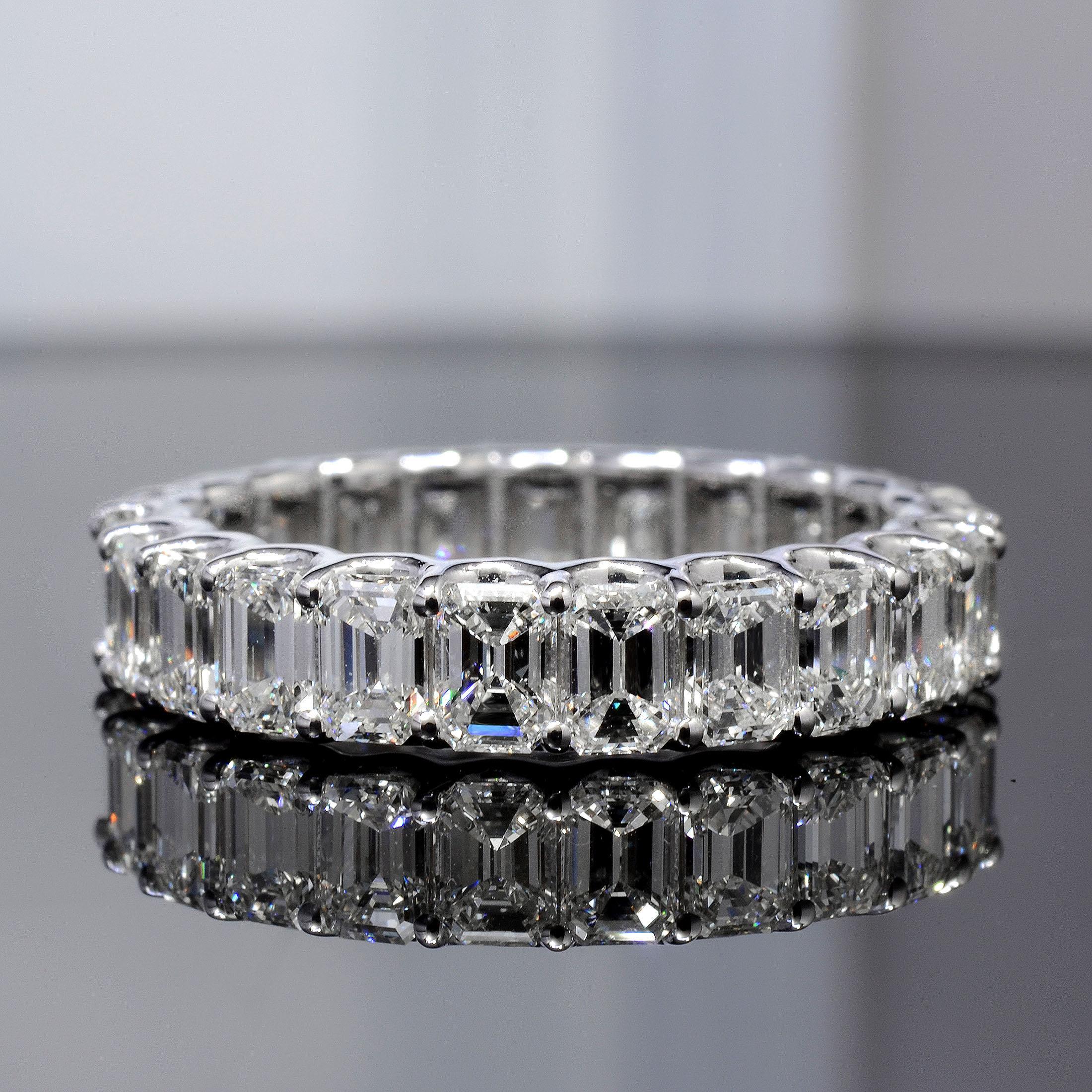 For Sale:  6 Carats Emerald Cut Eternity Band Shared Prongs F-G Color VS1 Clarity 18k Gold 5