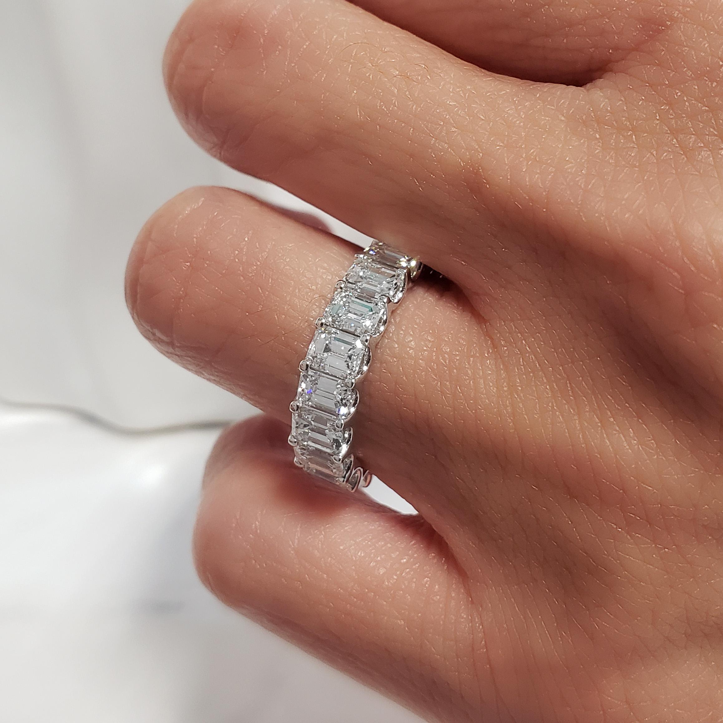 For Sale:  6 Carats Emerald Cut Eternity Band Shared Prongs F-G Color VS1 Clarity 18k Gold 8