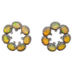 6+ Carats Fine Opal & Diamond Earrings