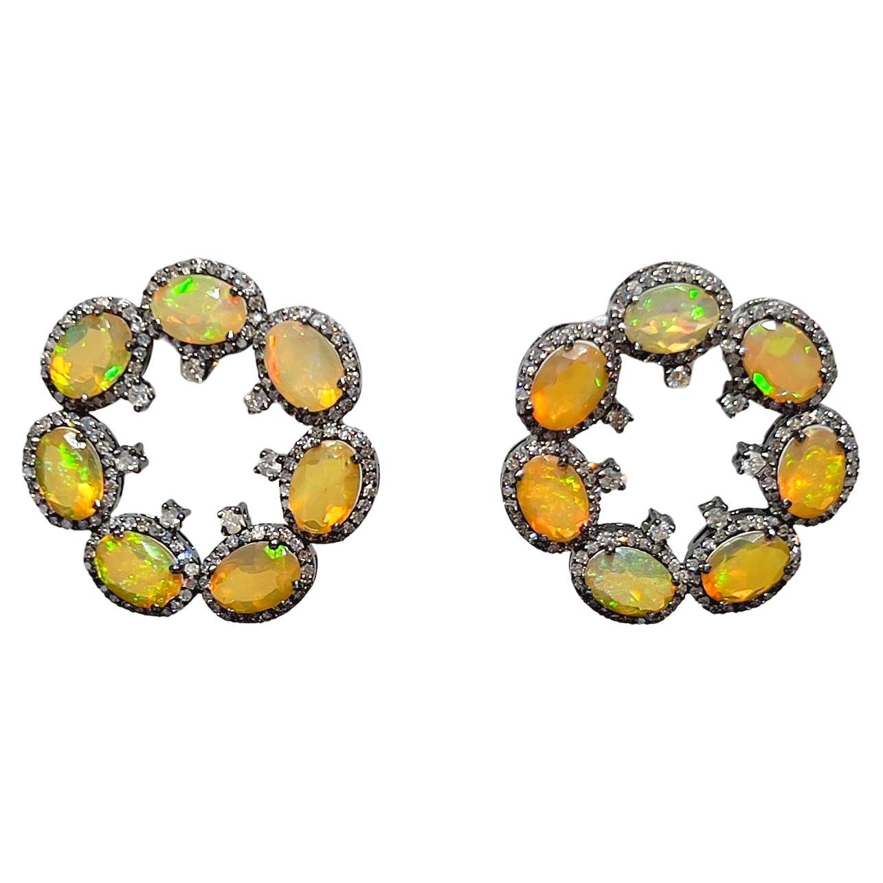 Boucles d'oreilles en opale fine et diamants de plus de 6 carats