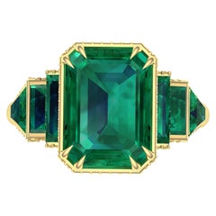 6 Carat GIA Certified Emerald and Yellow Diamond Ring