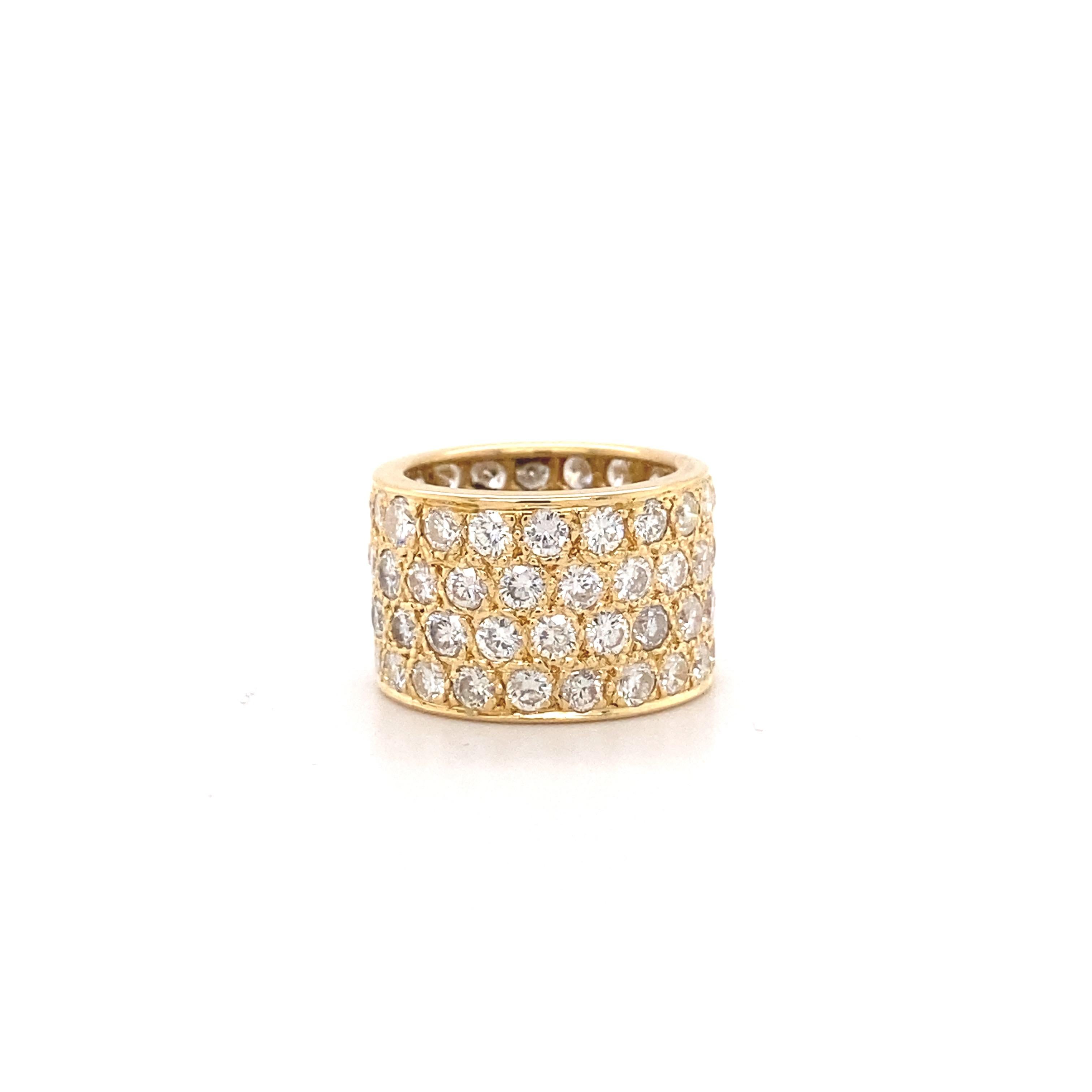 6 Carat Round Diamond Four-Row Eternity Band Ring in 14 Karat Yellow Gold For Sale 3