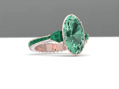 6 Carat Tourmaline, Malachite and Diamond Rose Gold, Platinum Cocktail Ring