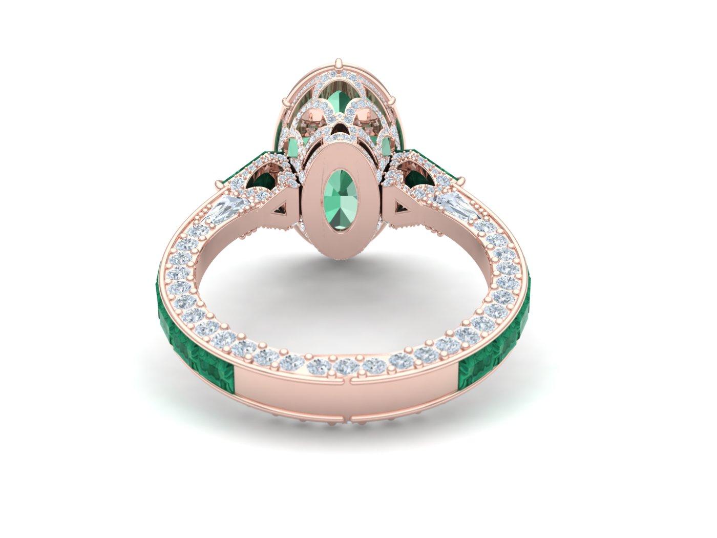 Oval Cut 6 Carat Tourmaline, Malachite and Diamond Rose Gold, Platinum Cocktail Ring For Sale