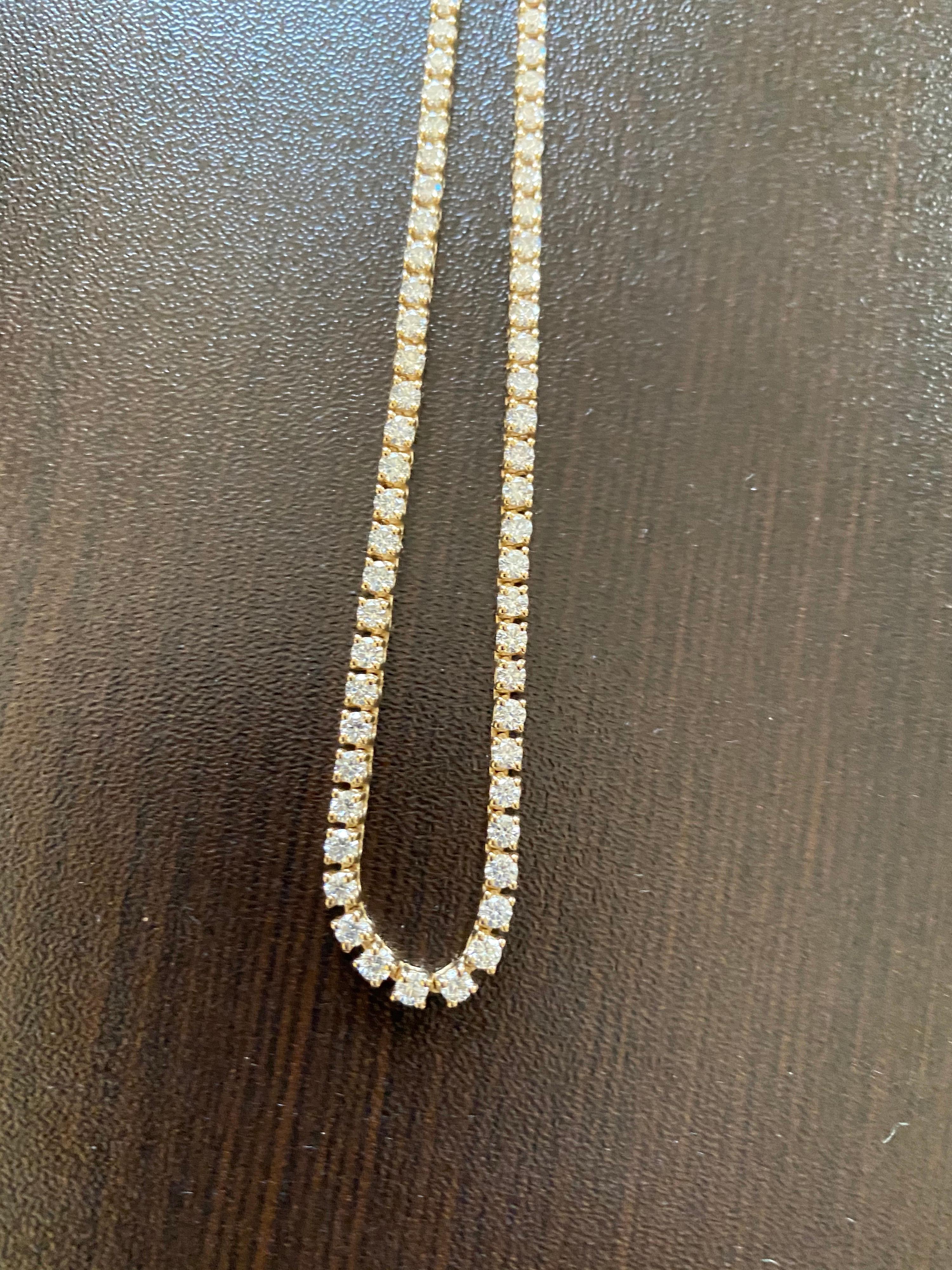 Modern 6 Carats Yellow Gold Tennis Necklace For Sale
