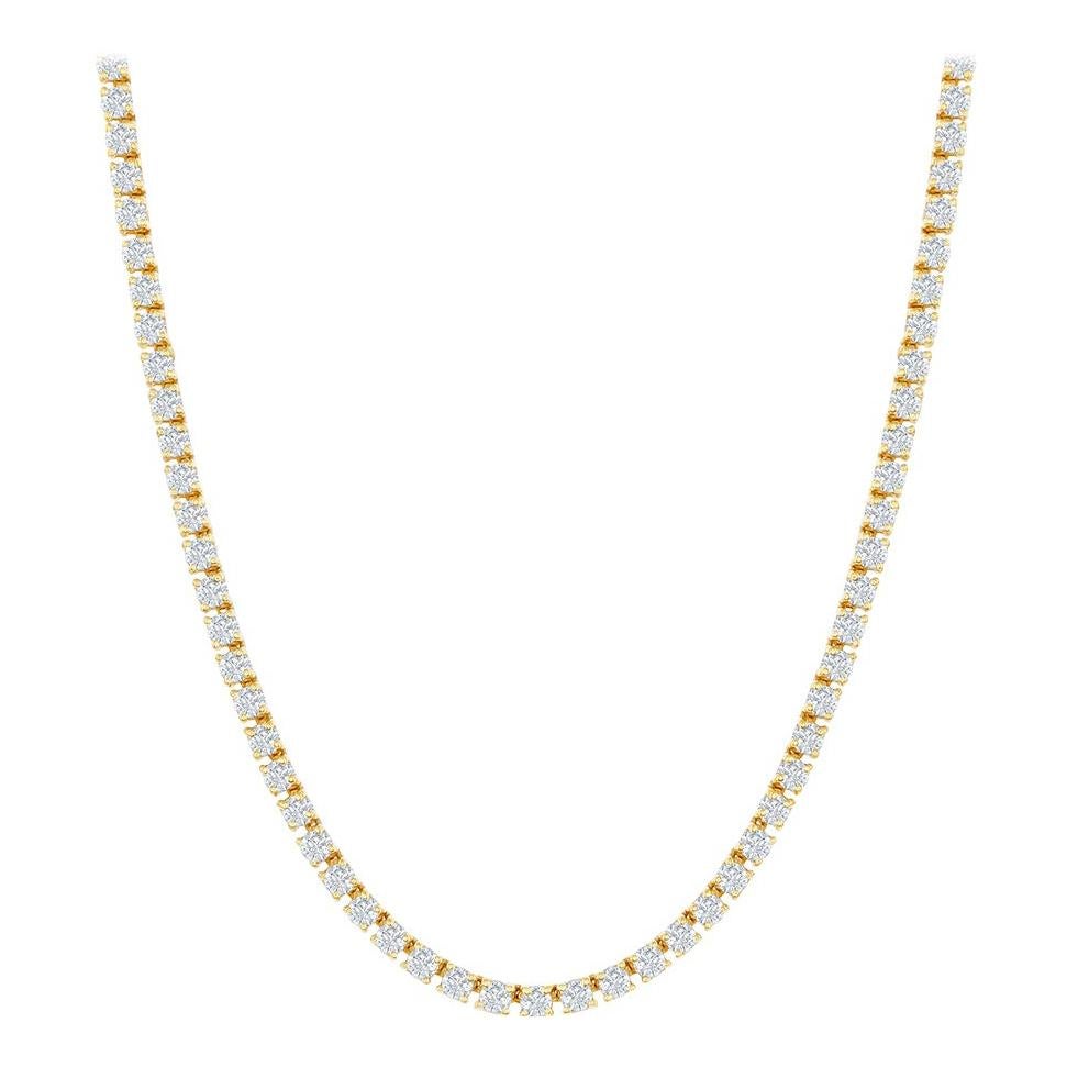 6 Carats Yellow Gold Tennis Necklace For Sale