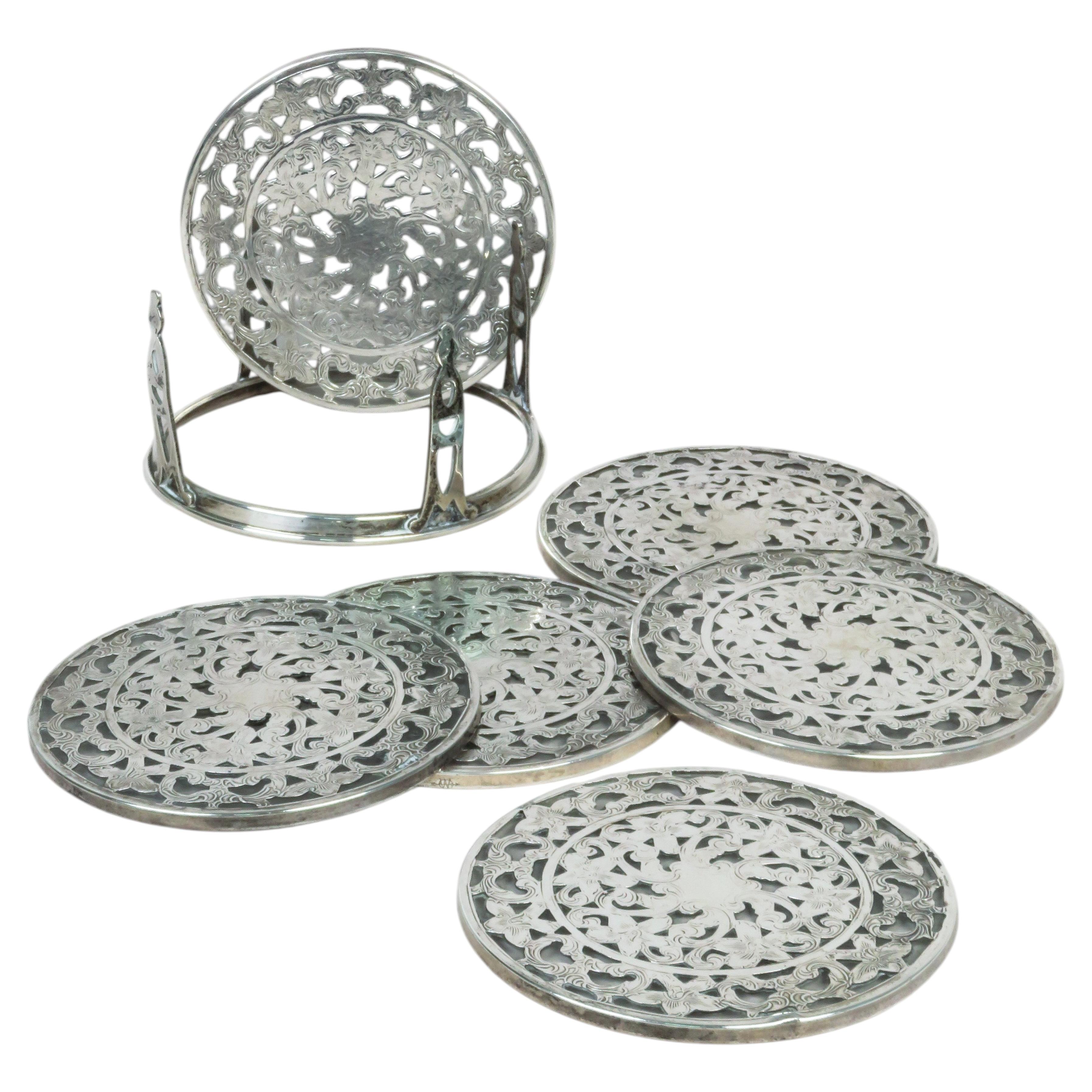 6 Cartier Webster Silver Coasters, 1940, Edwardian period