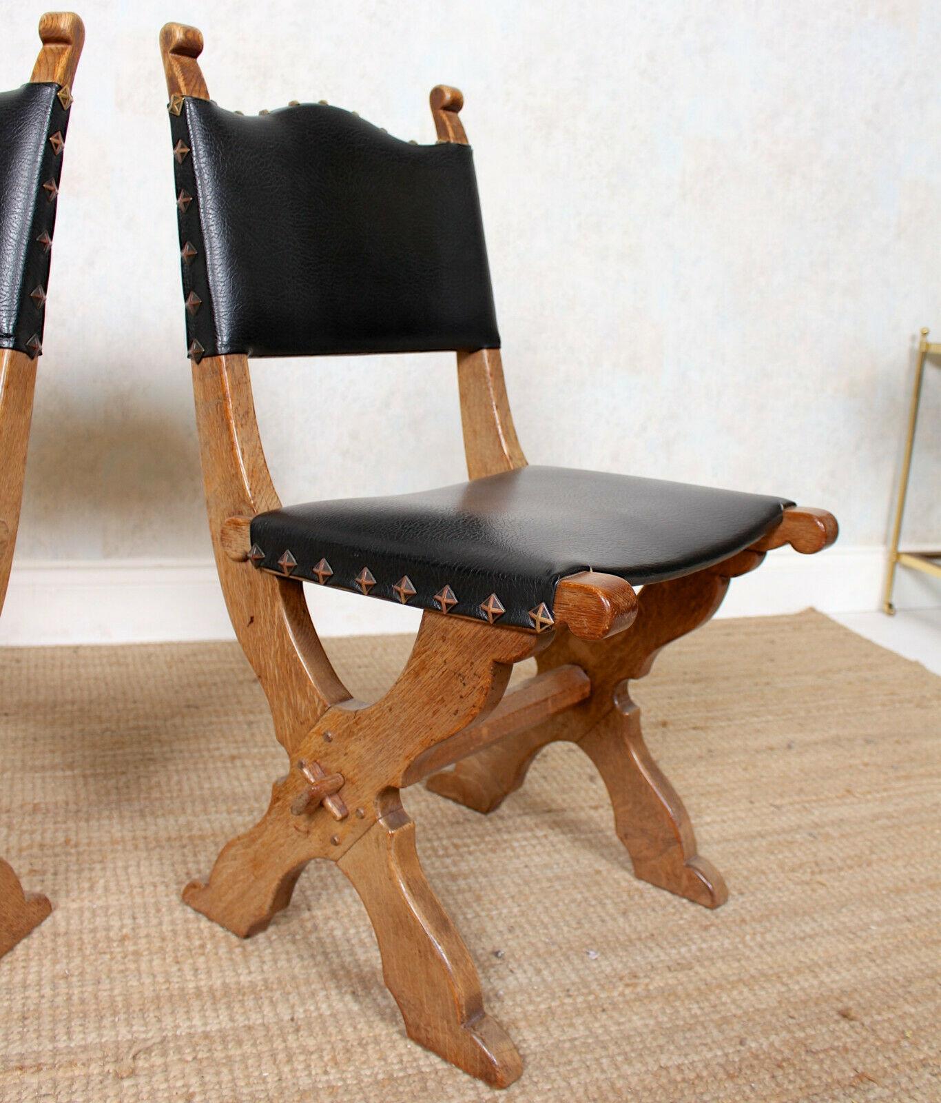 6 Carved Oak Gothic Dining Chairs For Sale 7