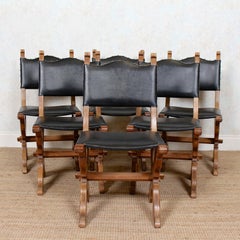 6 Carved Oak Gothic Dining Chairs