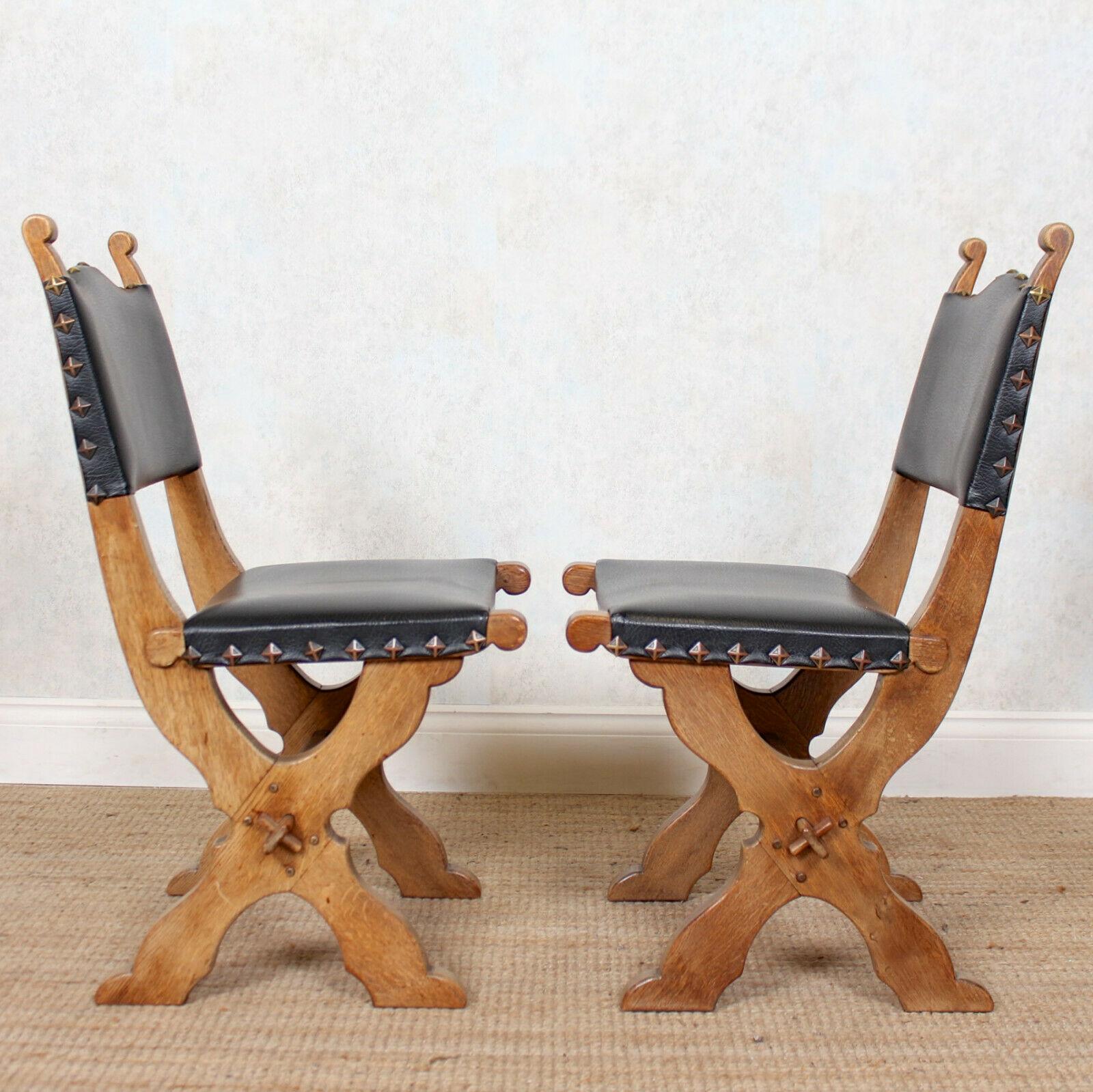 6 Carved Oak Gothic Dining Chairs For Sale 1