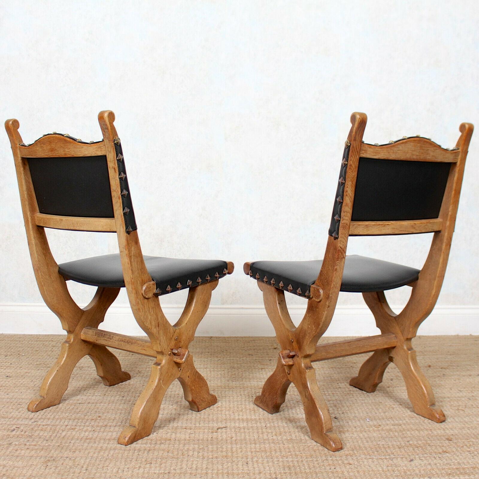 6 Carved Oak Gothic Dining Chairs For Sale 2