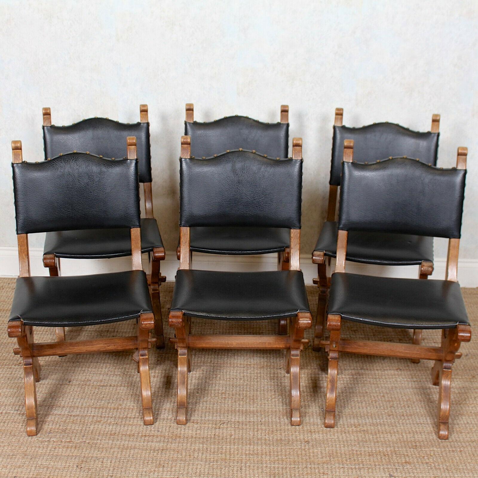6 Carved Oak Gothic Dining Chairs For Sale 3