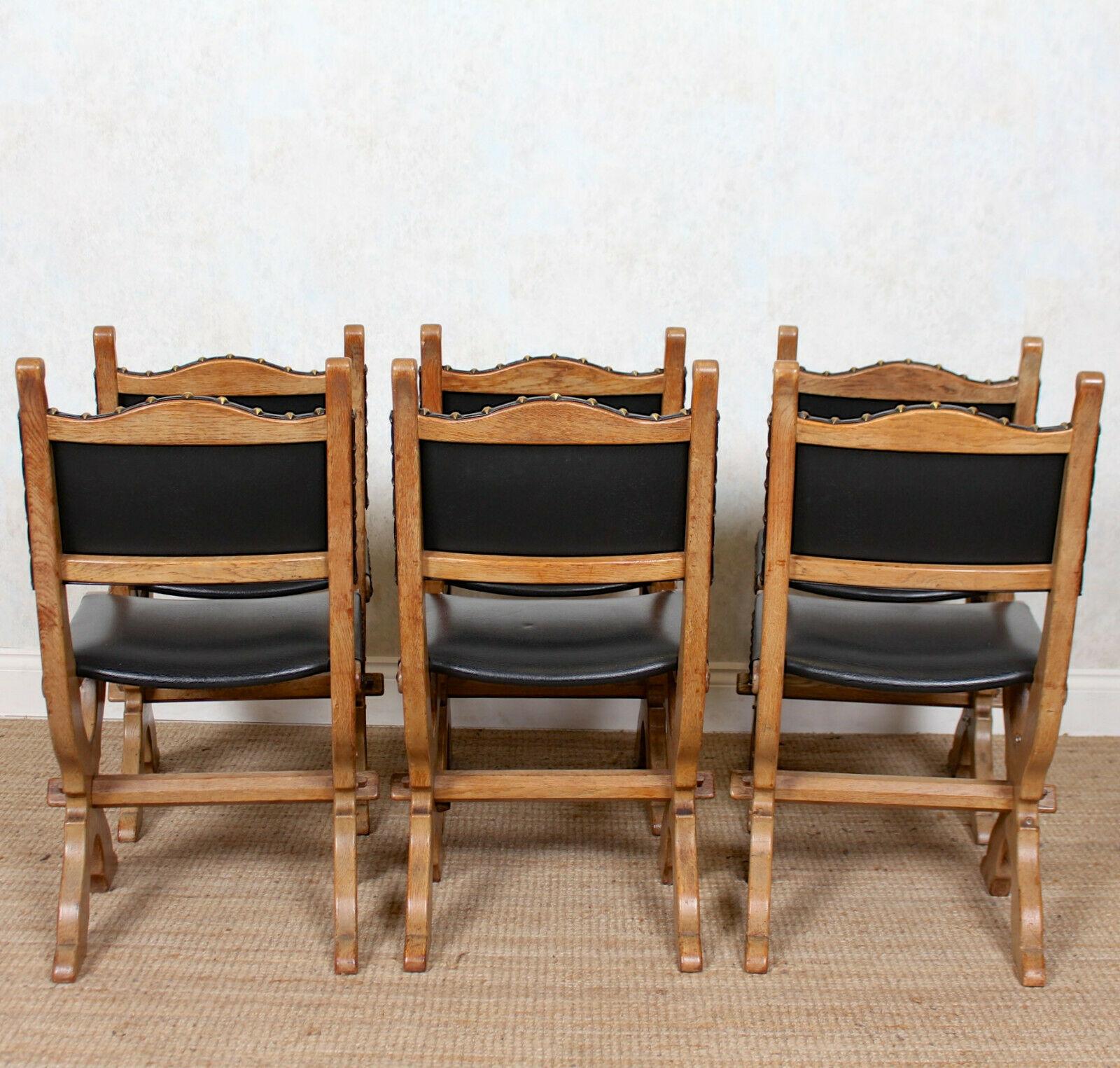 6 Carved Oak Gothic Dining Chairs For Sale 4