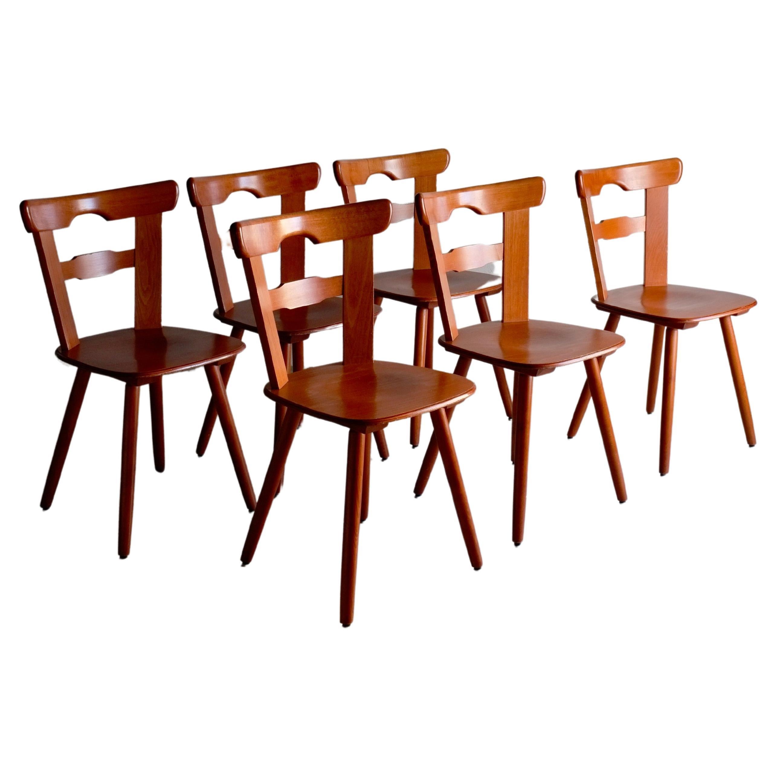 6 Carved Wood Dining Chairs, Netherlands, 1970s