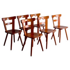 Retro 6 Carved Wood Dining Chairs, Netherlands, 1970s