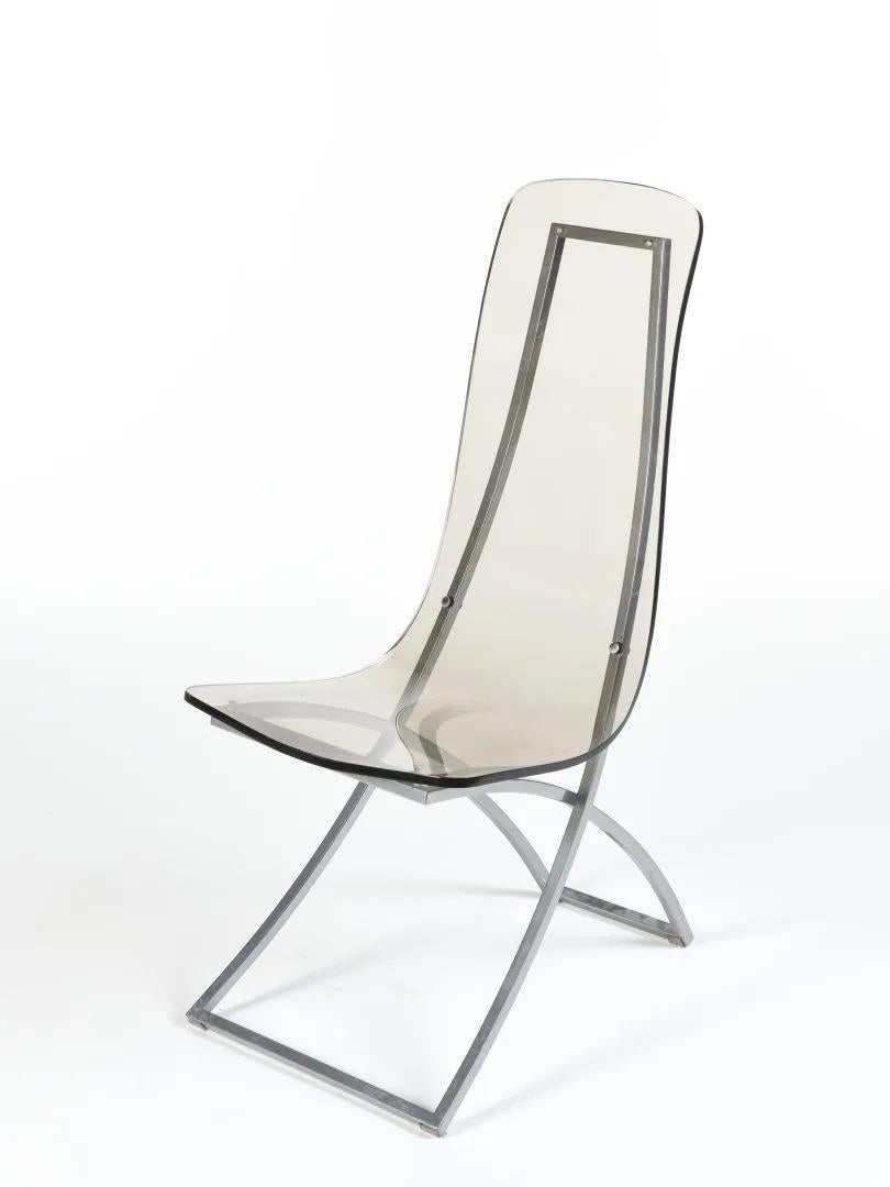 6 chaises CIRCA d'Edmond Steele, acier chromé et plexiglas, circa 1973.