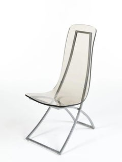 6 CH4 Chairs by Edmond Vernassa, Chromed Steel and Plexiglas, circa 1973