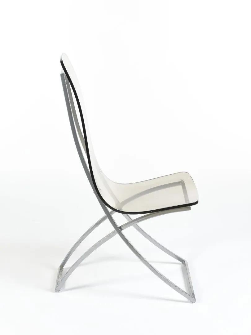 6 CH4 Chairs by Edmond Vernassa, Chromed Steel and Plexiglas, circa 1973 In Good Condition For Sale In Saint-Ouen, FR